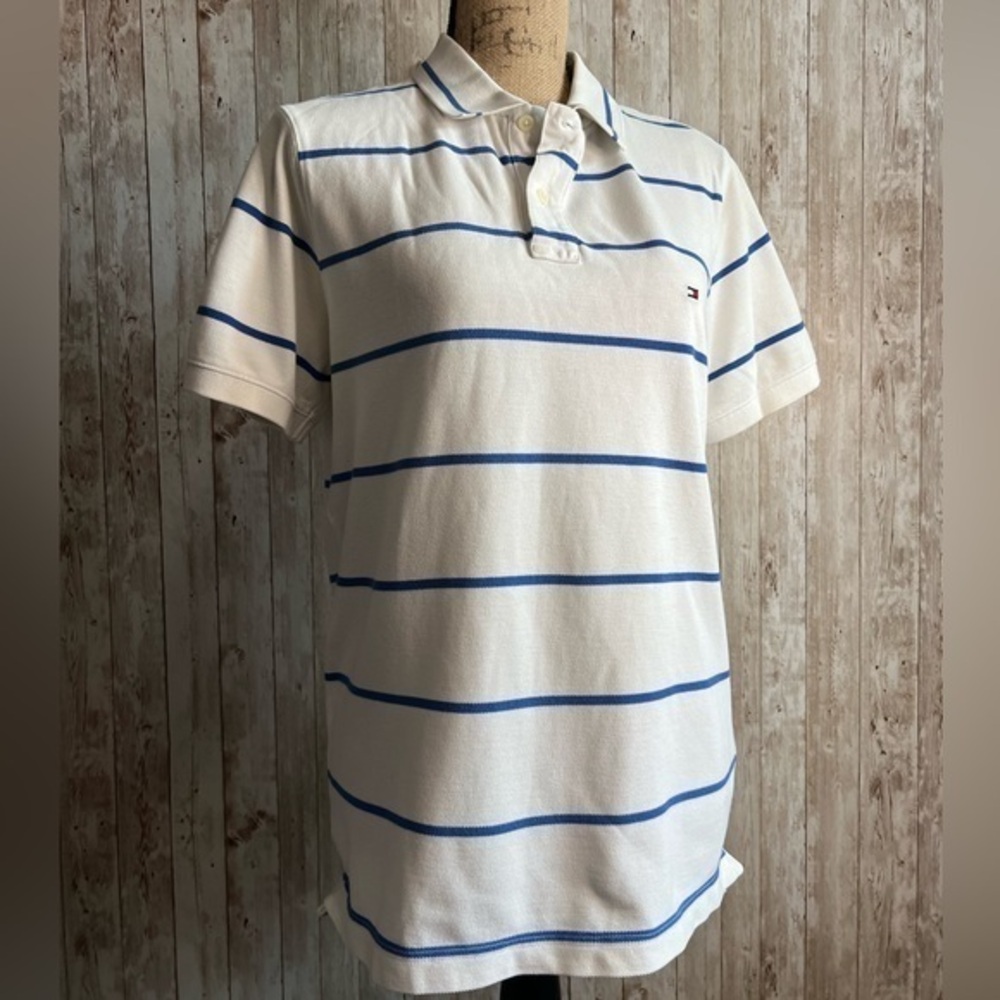 Tommy Hilfiger White with Blue Stripe Polo Shirt